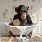 Affiche 75x75 cm - Vintage - Singe - Baignoire - Mousse - Animal - Posters - Décoration murale salle de bain - Décoration murale murale toilette - Accessoires décoratifs - Décoration murale Toilettes