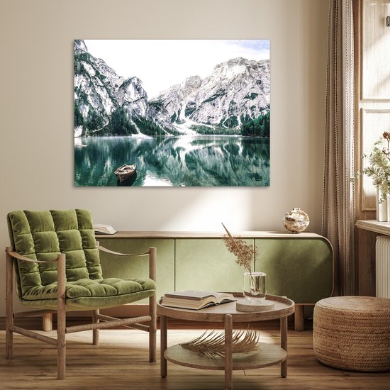 Affiche 120x90 cm - Montagnes - Neige - Hiver - Bateaux - Lac - Nature - Posters - Décoration chambre - Décoration murale salon - Décoration murale chambre