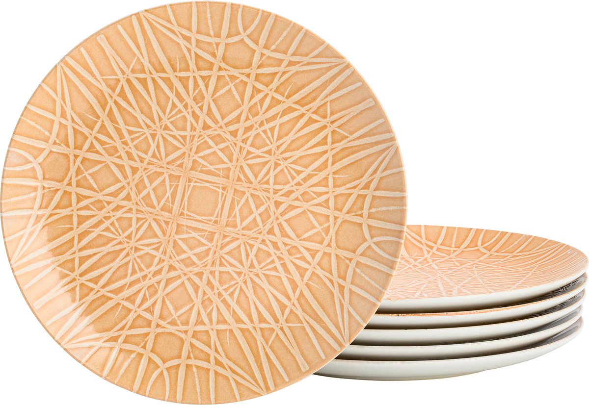 Lite-Body Hermes Ontbijtbord , Dessertbord - Set van 6 stuks - Ø20 cm - Stoneware - Bamboo Terra