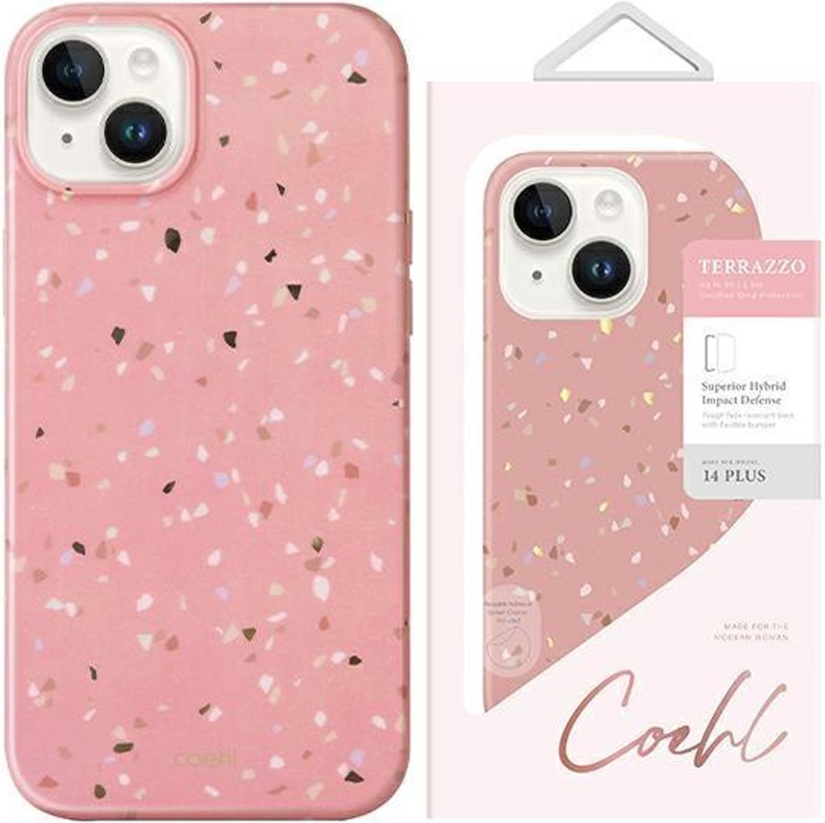 UNIQ - Coehl - Terrazzo iPhone - 14 - 6.1 - hoesje - roze/koraalroze