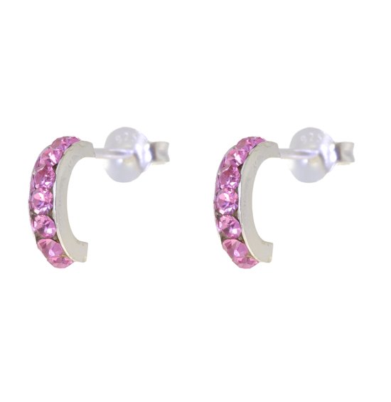 Behave – Oorbellen – 925 Sterling Zilveren Kleine Oorring met Roze Kristal steentjes