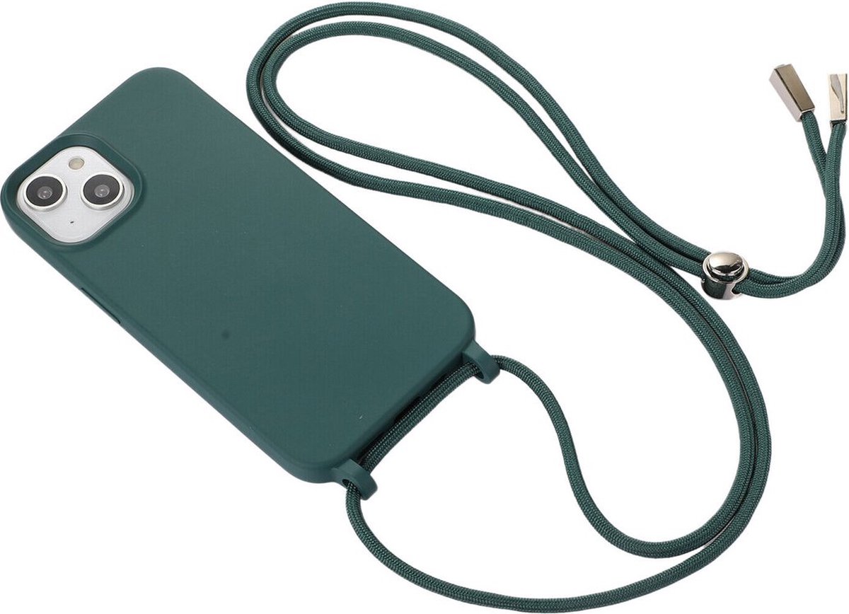 Case with cord - Suitable for iPhone 13 Pro Silicone case with cord - Back cover with cord - Cord Case - Dark Green