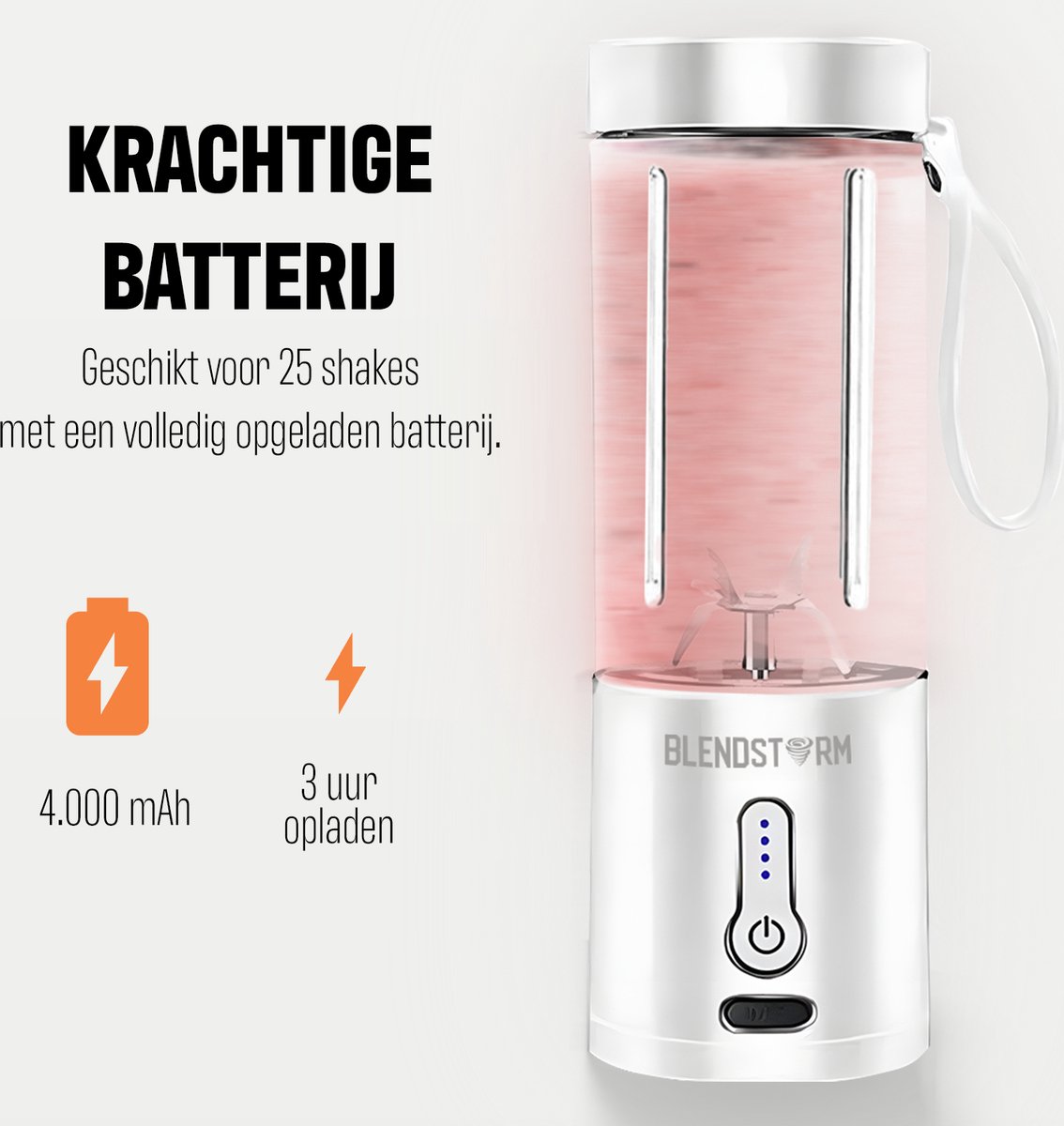 BlendStorm® Draagbare Blender - Draadloze Blender - Draadloos - Blenders - Blender To Go - 6 Mesjes - Mini Blender - Smoothie Maker - Juicer - Keukenmachine - USB Oplaadbaar - 500 ml - Wit – foto 5