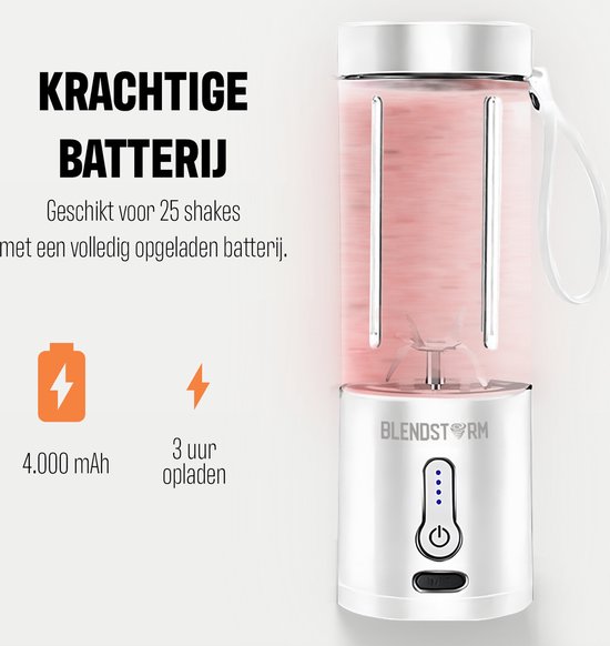 BlendStorm® Draagbare Blender - Draadloze Blender - Draadloos - Blenders - Blender To Go - 6 Mesjes - Mini Blender - Smoothie Maker - Juicer - Keukenmachine - USB Oplaadbaar - 500 ml - Wit van BlendStorm® — afbeelding 5