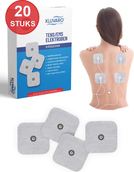 Foto: Kluvaro tens ems elektroden pads voor elektrodentherapie apparaat 3 5 mm knoopsluiting extra kleefkracht 5x5 cm 20 stuks