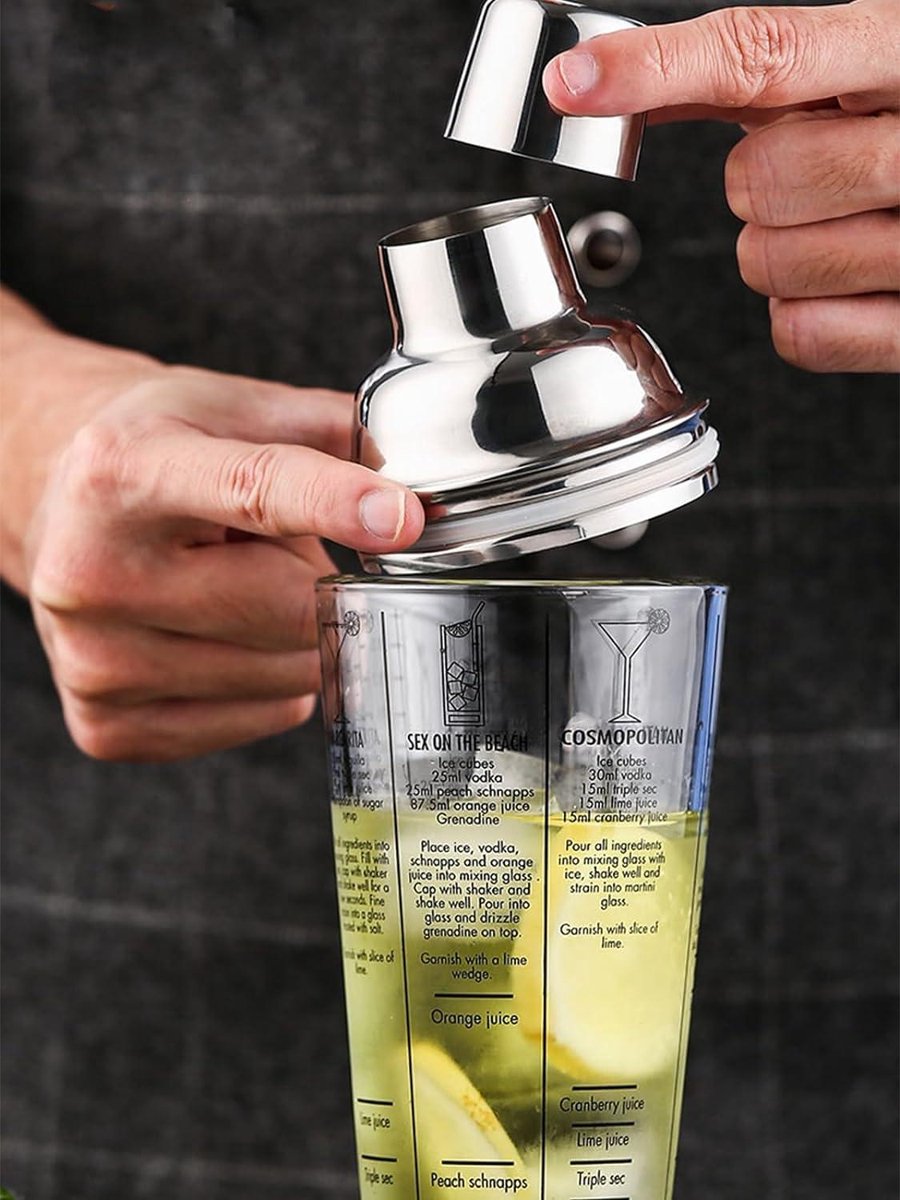 SAVORLIVING 14oz Glazen Cocktail Shaker Set, 4 STKS Barman Kit, Martini Mixer Shaker met Ingebouwde Zeef, Menglepel, Meten Jigger & Muddler, Bar Tool Set voor Beginners Gebruik (Goud