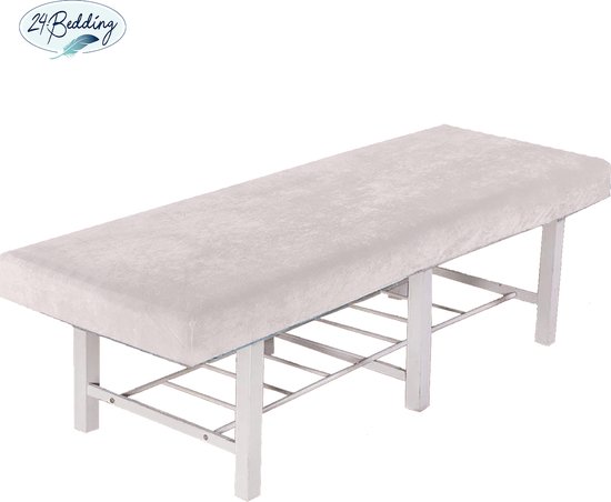 24-Bedding Table de massage Drap housse Tissu éponge 70x200-210 cm Blanc
