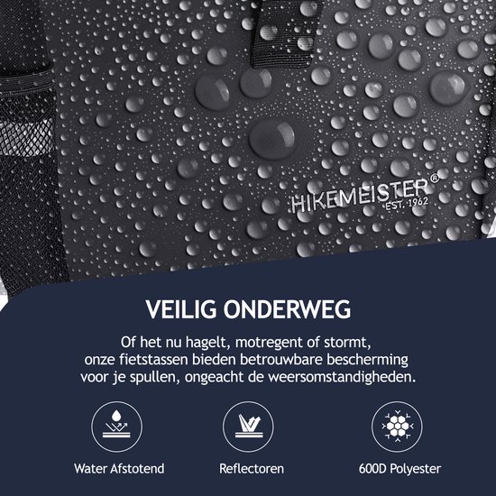 Hikemeister Milan - Sacoche de vélo simple - Matériau hydrofuge - 19L - Zwart - Polyester 600D + PVC - Sacoches de vélo pour vélos électriques