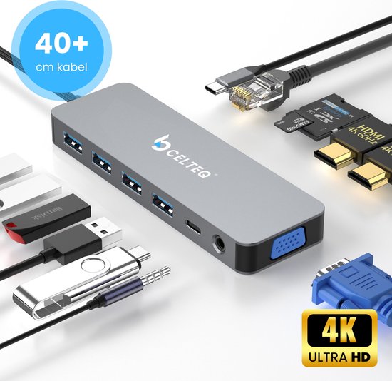 Usb Cable Computer Dock Extra CELTEQ® - 13 in 1 USB-C Hub - Docking Station Laptop - Extra lange ...