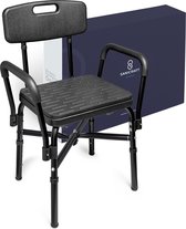 Sanicraft® - Douchestoel - Douchestoel met Armleuning - Douche Stoel met Douchekophouder - Stoel & Kruk in 1 - Verstelbare Hoogte - 30 Dagen Uitproberen - Anti-Slip Poten - Zwart