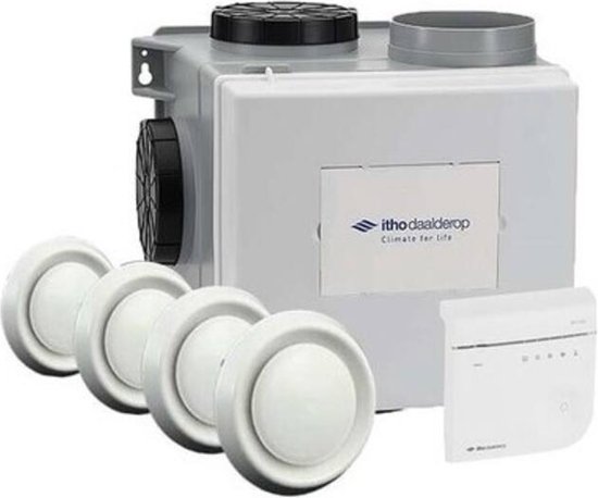 Itho Daalderop CVE-S CO2 Optima ventilatiepakket 415m³/h met vochtsensor, CO2 bediening, 4 kunststof ventielen, eurostekker