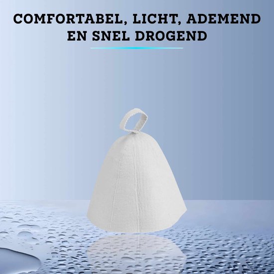 Witte vilten saunahoed, comfortabel, licht, ademend en snel drogend.
