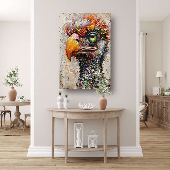 Vogel portret - Dieren schilderij - Schilderij op canvas Oog - Landelijke schilderijen - Schilderijen canvas met baklijst - Woonaccessoires canvas met baklijst 100x150 cm