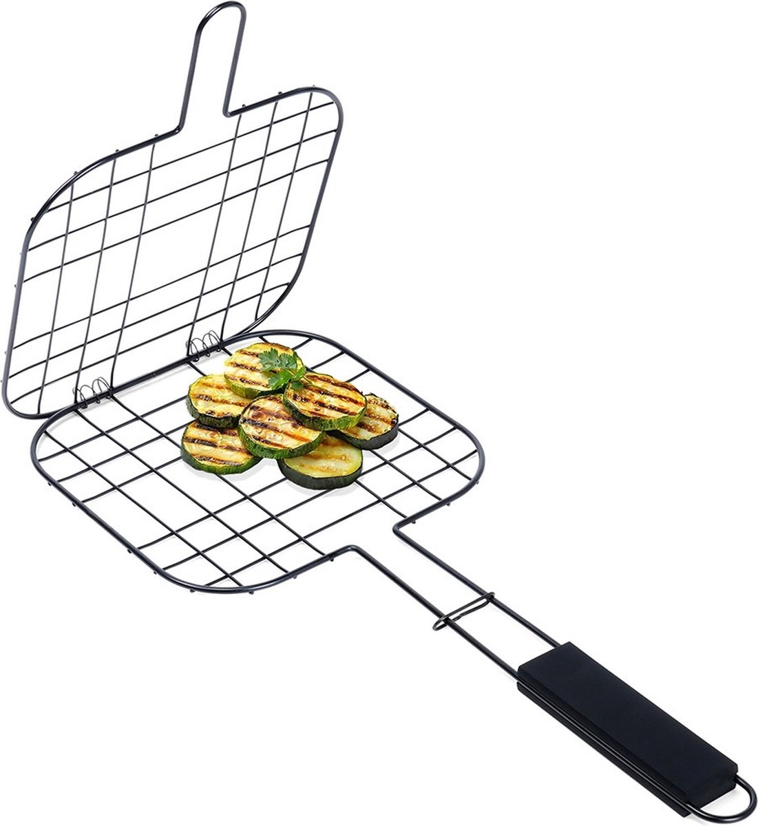 Vilde Hamburger Grill Klem Metaal Zwart Anti-Aanbak 49x21 1 cm Hamburgergrill Grillrooster Rooster Barbecuerooster Grillmand Bbq Barbecue Mand Grillschaal