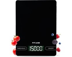 FITAGE Digitale Keukenweegschaal Groot - XXL Weegschaal Keuken tot 15KG - Precisie Weegschaal Digitaal - Nauwkeurig tot 1 gram - Zwart