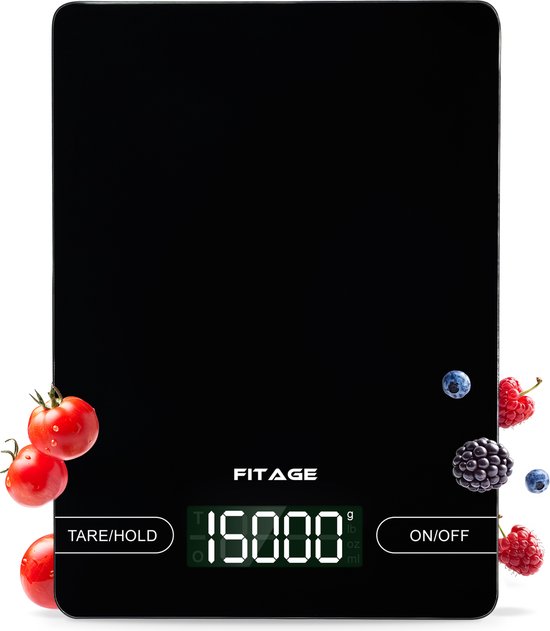 FITAGE Keukenweegschaal - Weegschaal Keuken - Groot en tot 15KG - Precisie Weegschaal - Digitaal