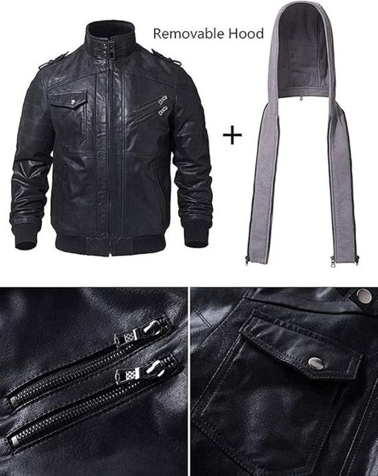 Veste en cuir pour hommes avec capuche amovible Veste pour hommes