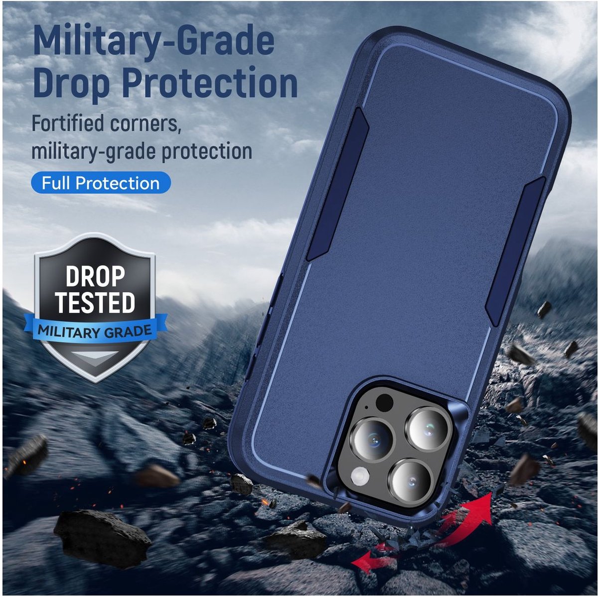 Mobigear Hoesje geschikt voor Apple iPhone 16 Pro Max Telefoonhoesje Hardcase | Mobigear Heavy Armor Backcover Shockproof | Schokbestendig iPhone 16 Pro Max Telefoonhoesje | Anti Shock Proof - Blauw