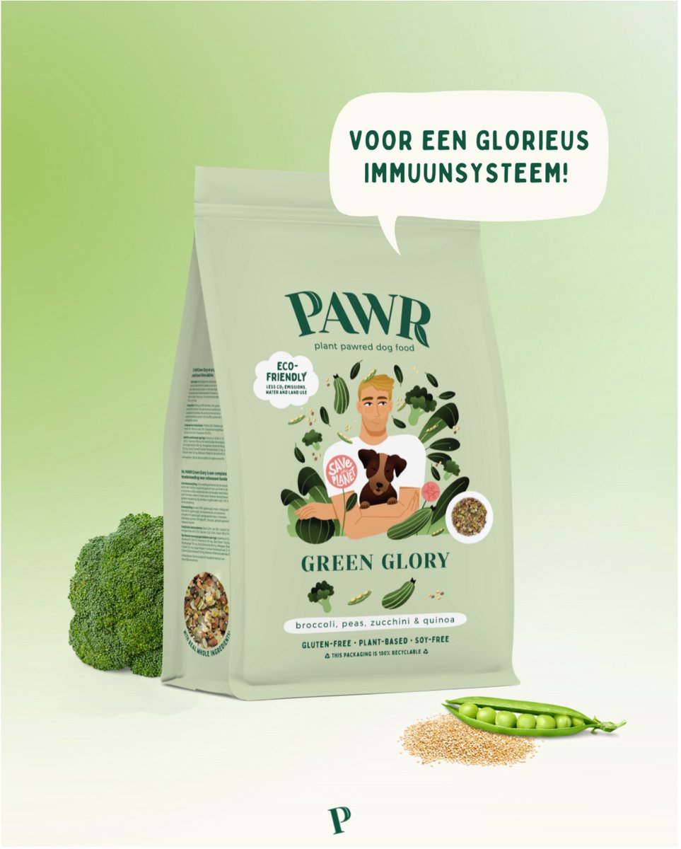 Pawr Pawr Plantaardig Green Glory - Hondenvoer - Broccoli Erwt Courgette 750 g Glutenvrij - Sojavrij