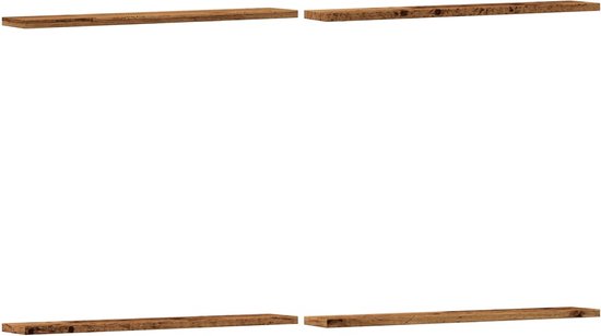 Quatre étagères flottantes en bois, 60 x 20 x 1,5 cm, de couleur bois vieilli.
