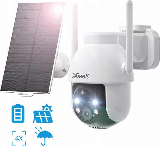 Foto: Iegeek beveiligingscamera draadloze buiten 360 ptz buitencamera 2k zonne beveiligingscamera s voor thuis spotlight en sirene 2 4g wifi 3mp kleurennachtzicht 2 weg praten pir detectie