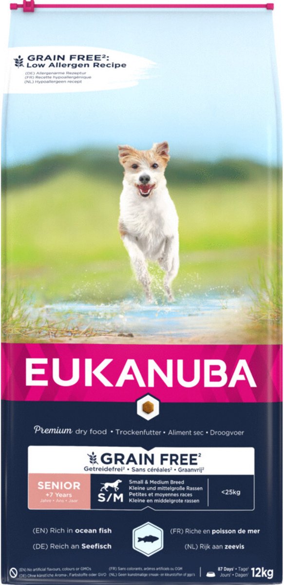 Eukanuba Senior Small & Medium met oceaanvis graanvrij hondenvoer 2 x 12 kg