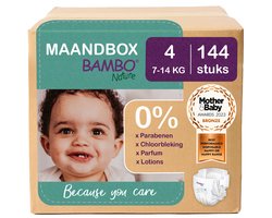 BAMBO Nature Luiers - Maat 4 (7-14 kg) - 144 stuks Maandbox - 0% onnodige toevoegingen - Ideaal voor de gevoelige huid - Nordic Swan Ecolabel