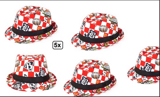 5x Hoed festival rood/wit geblokt houdoe - Tirol bierfeest Oktoberfest bier feest apres ski thema feest biertje bier festival