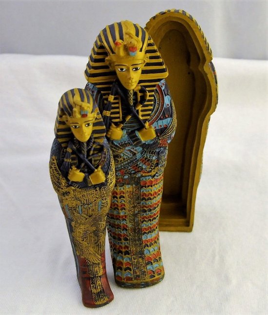 Figurine Sarcophage Toutankhamon – Résine Dorée – Statue Momie Égypte Antique