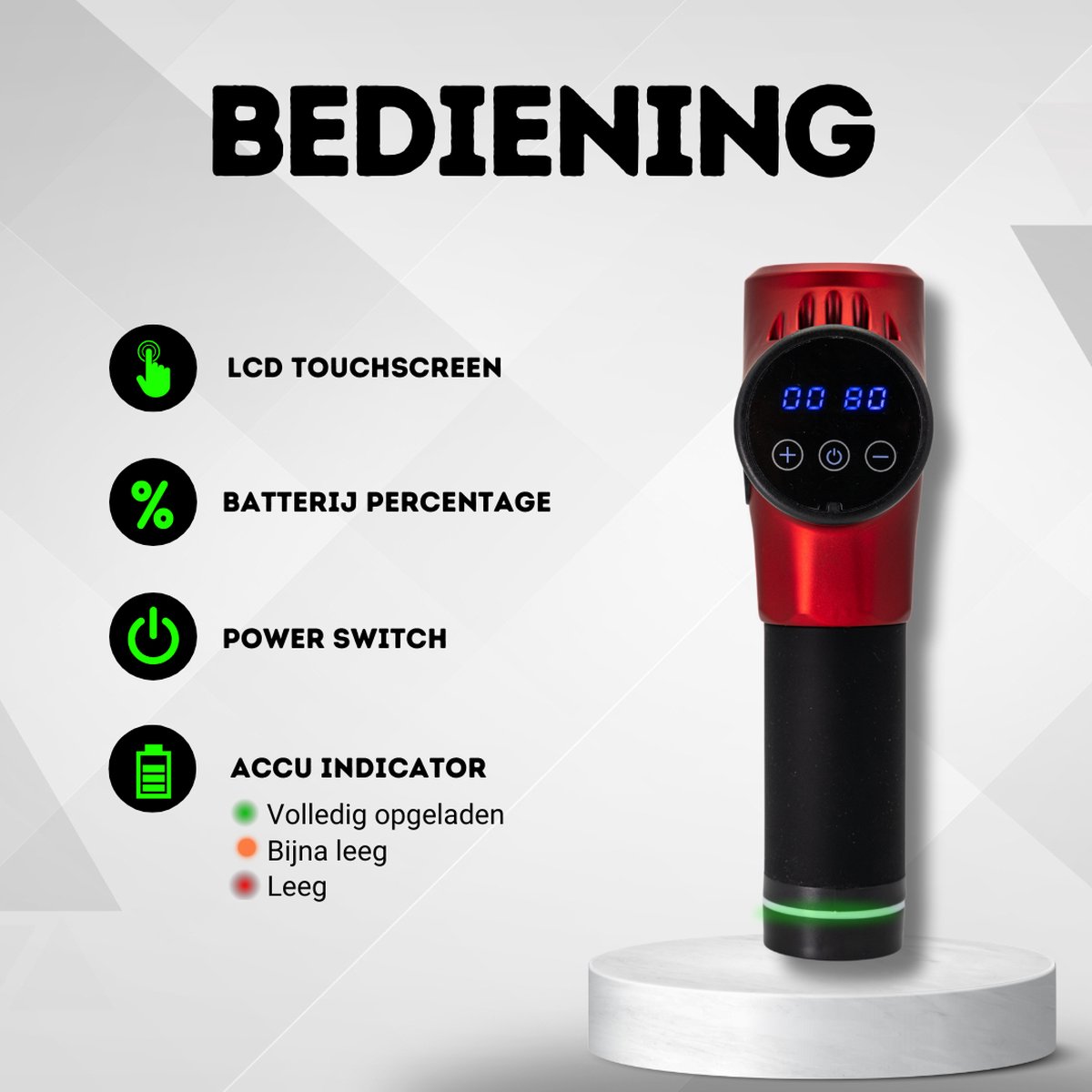 Afbeelding 3 van VAKANTIEDEAL- FORFIT Massage Gun - Red – 30 Standen en 6 Opzetstukken – Draadloos en stil – Professioneel Massage apparaat- Massage Pistool