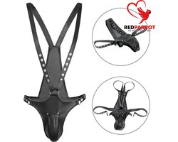 Kuisheidsstring met schouderbanden - PU leder - Sissy - BDSM - Dominantie - Slip
