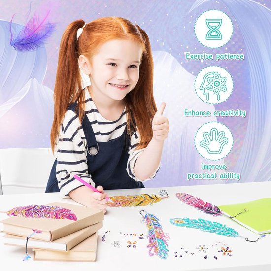 8 stuks diamond painting voor kinderen, knutselset voor meisjes vanaf 6, 7, 8, 9, 10, 11, 12 jaar, bladwijzers, knutselen, boekenmark, doe-het-zelf speelgoed, adventskalender, vulling voor meisjes