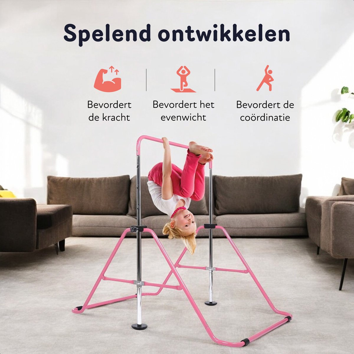 Inklapbaar Turnrek - Klimrek - Verstelbaar in 4 hoogtes - Rekstok - Duikelrek - Kinderen - Peuter - Voor buiten en binnen - Klimboog — afbeelding 5