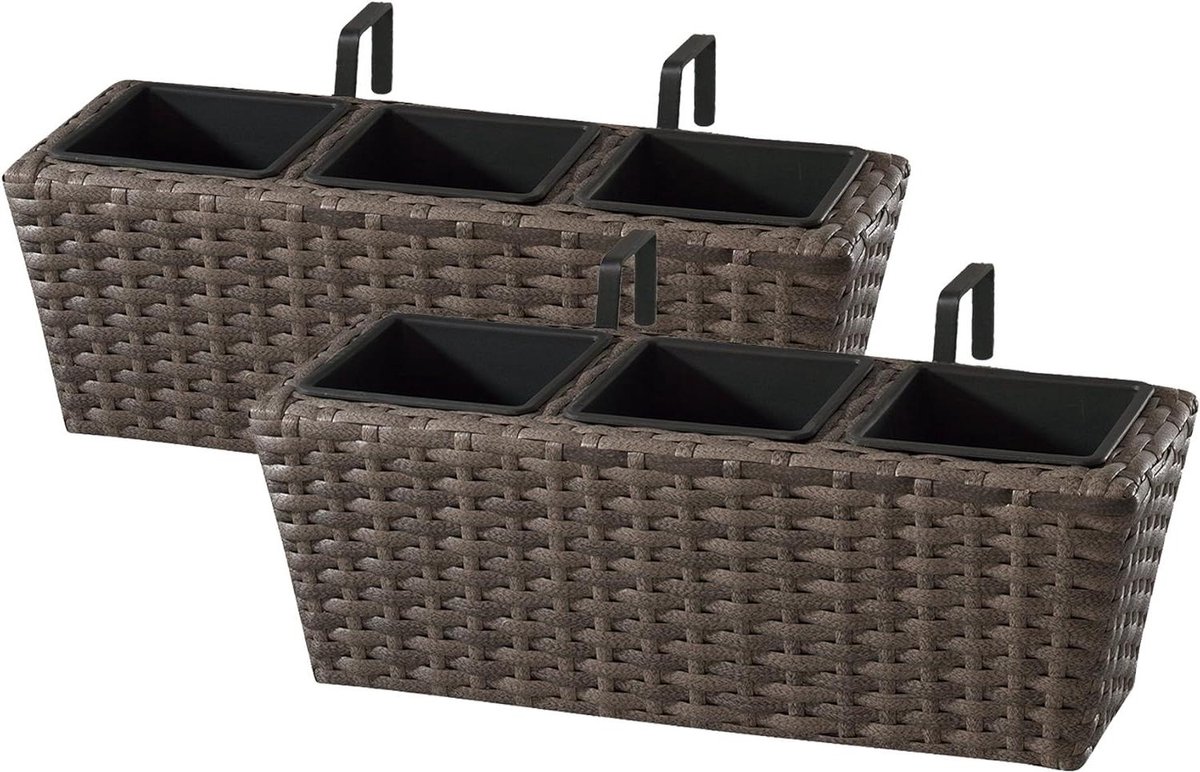 Balkonbak bloembak polyrattan 2 stuks ophanging Balkon decoratie 47 x 17 x 15 cm Verschillende kleuren Kunststof inzetstukken Cappuccino