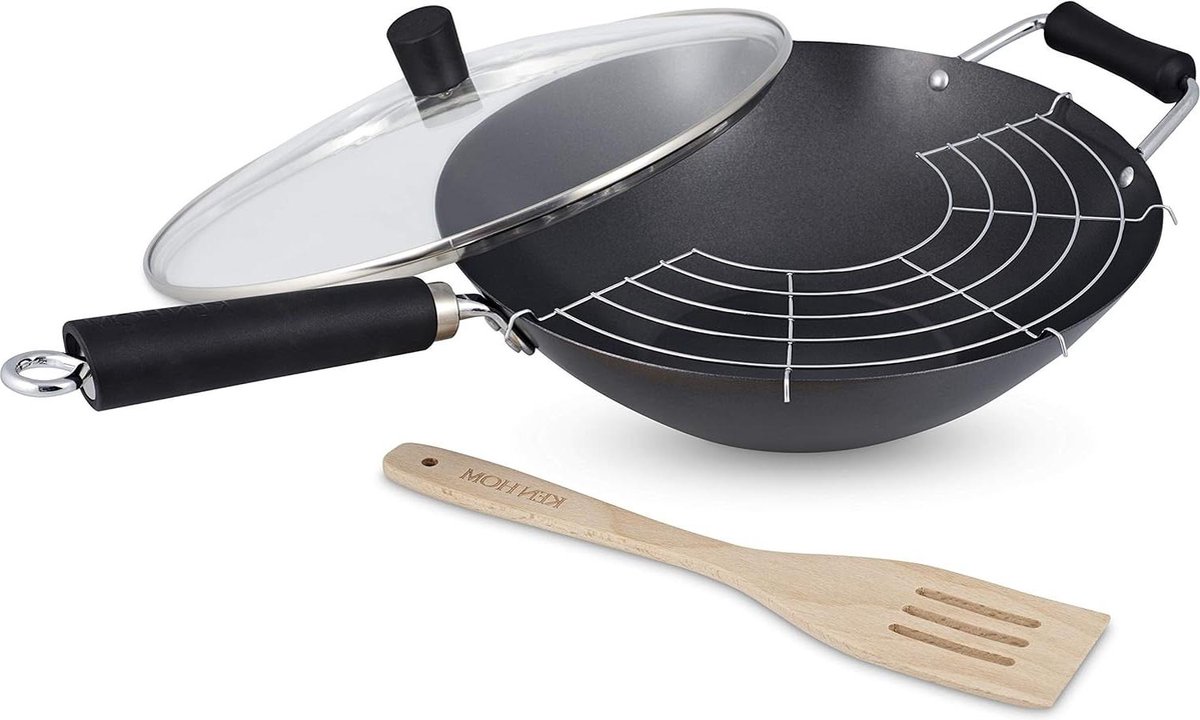 Koolstofstaal Niet-Plakken Wokset 4 Stuks 31cm Excellence - Geschikt Voor Inductiekookplaten - Metalen Keukengerei - Vaatwasmachinebestendig - 2 Jaar Garantie
