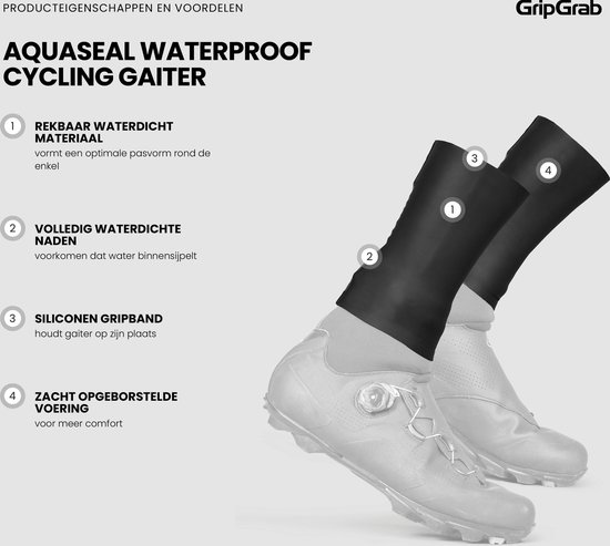 GripGrab - AquaSeal Waterproof Cycling Gaiter Waterdichte Wielren Overschoenen Manchetten Regen Bescherming - Unisex - Zwart - Maat S/M van Gripgrab — afbeelding 3