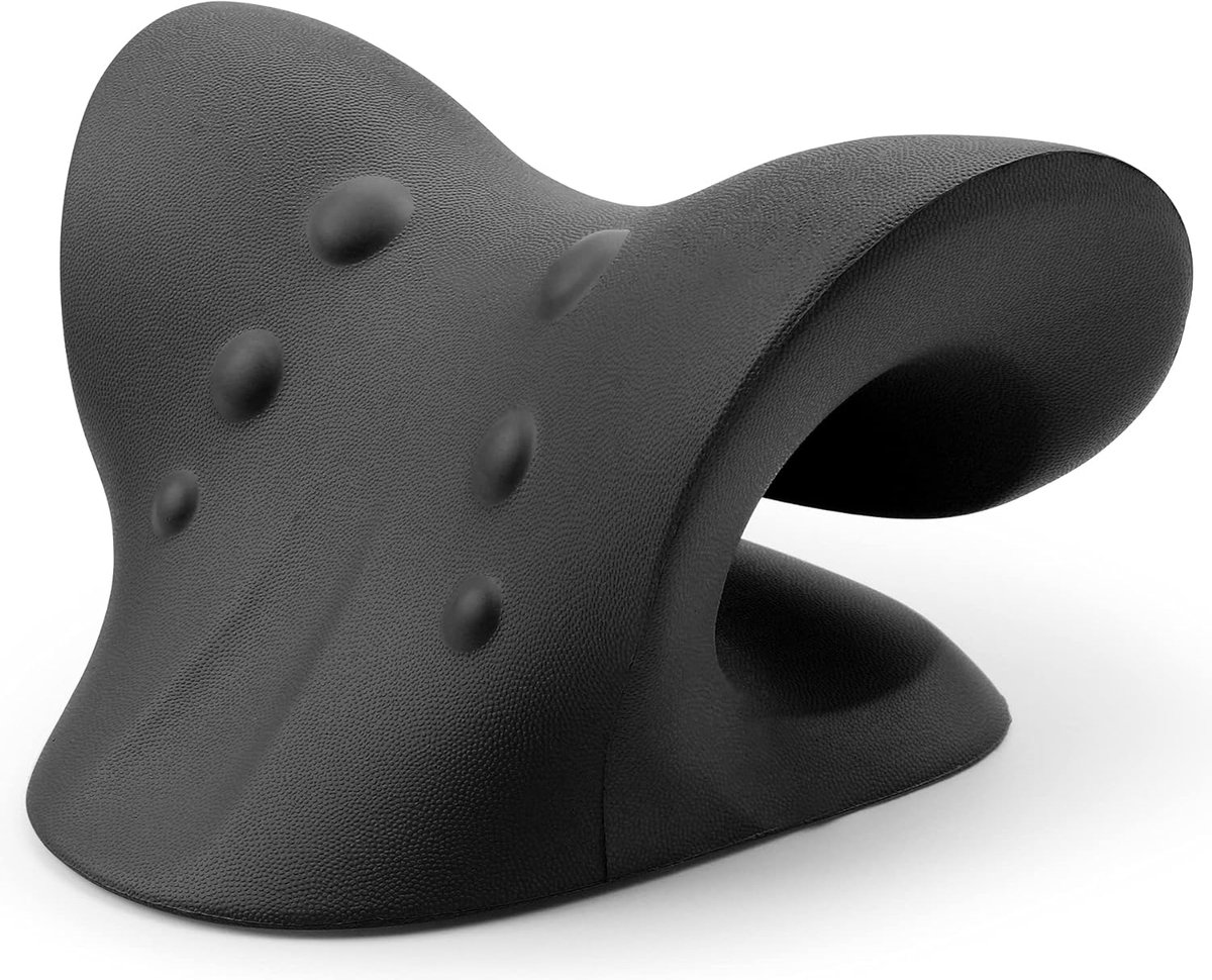 Hals en Schouder Ontspanner - Cervicaal Traction Apparaat voor TMJ Pijnverlichting en Cervicale Wervelkolom Uitlijning - Chiropractisch Kussen - Nek Stretcher (Zwart)