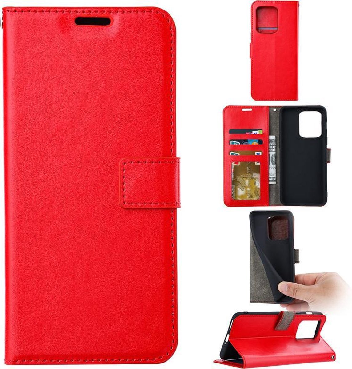 Bookcase Geschikt voor: Apple iPhone 16 Pro - Rood - portemonnee hoesje - ZT Accessoires