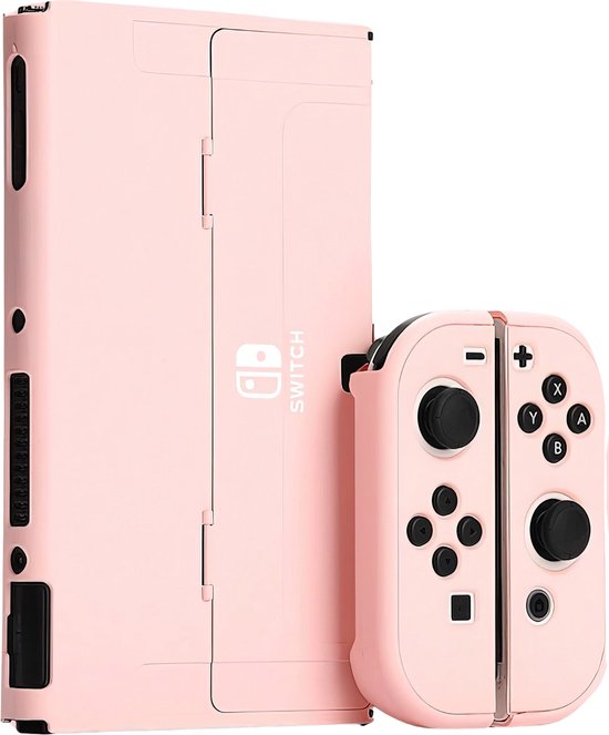 Foto: Xainy hard case roze geschikt voor nintendo switch oled switch games accessoires beschermhoesje cover voor de nintendo switch consoles screen protector joycons pro controller grip inbegrepen