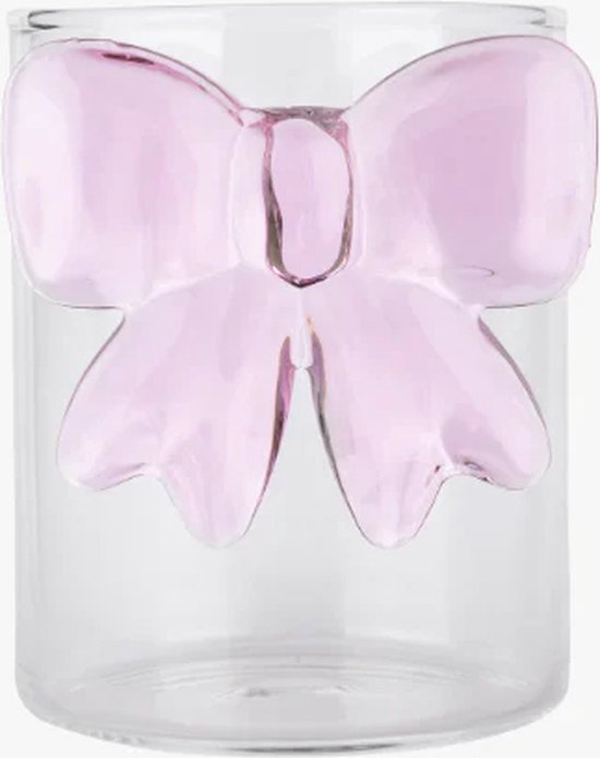 Foto: Lepelclub bow tumbler pink glas met strik aesthetic matcha