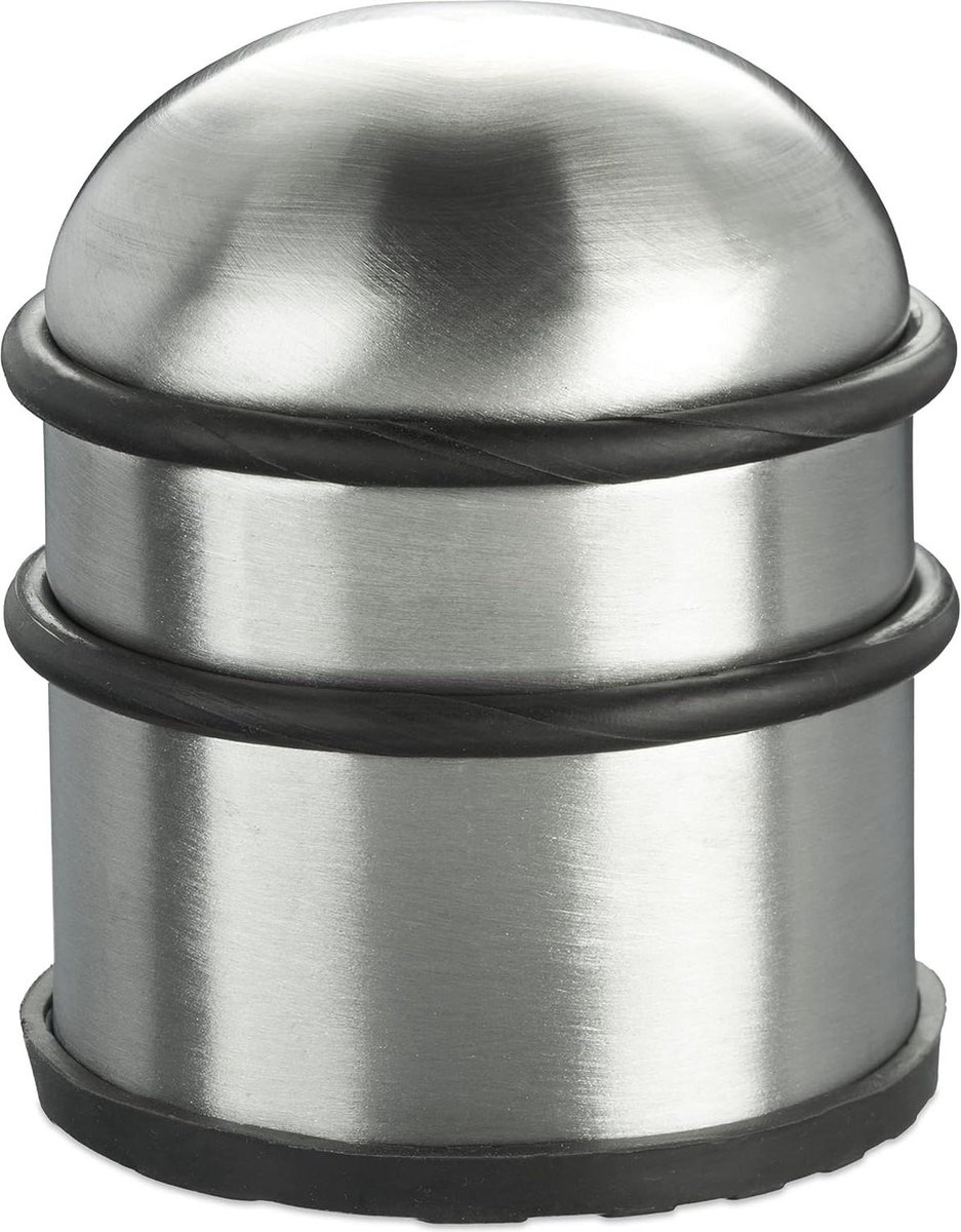 RVS en rubberen deurstopper hoog en rond - binnenshuis deurbuffer grond ∅ 7 cm zilver