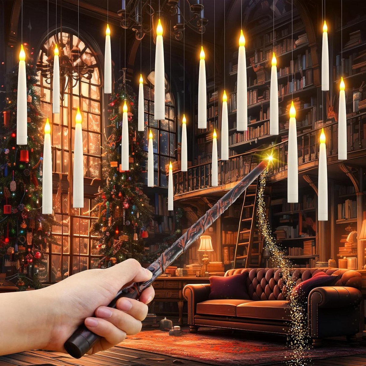 12 Bougies LED Harry Potter Flottantes Avec Baguette Magique - Décoration Halloween Noël