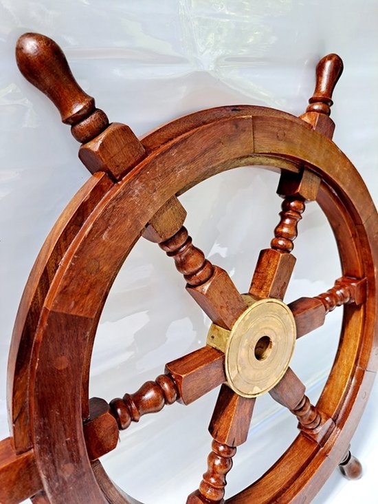 Maritieme wanddecoratie: schip stuurwiel van hout, visnet stuurwiel decoratie - voor wanddecoratie (wit