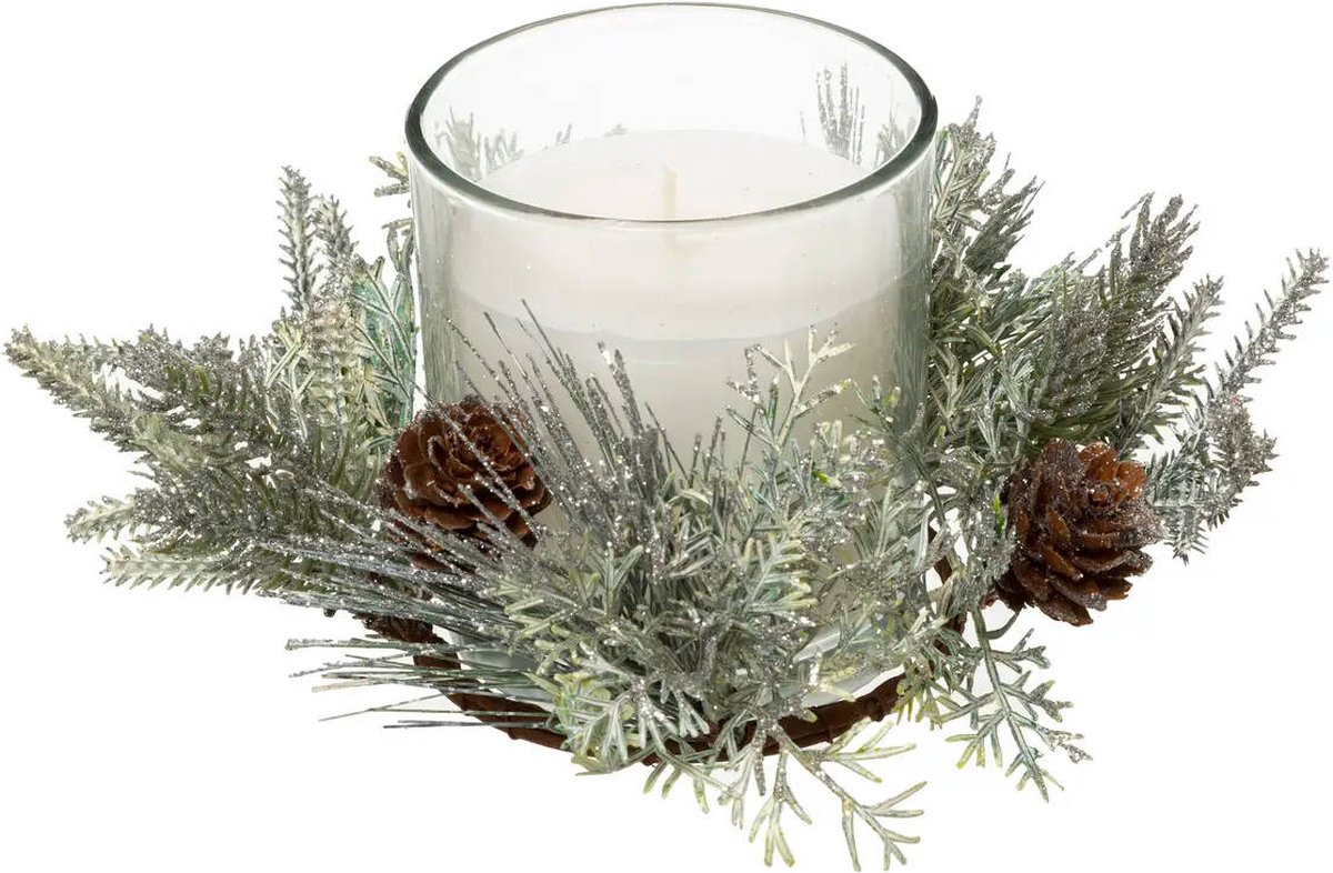 Feeric lights & Christmas Feestelijke kerststuk met kaars, 210 g Blanc