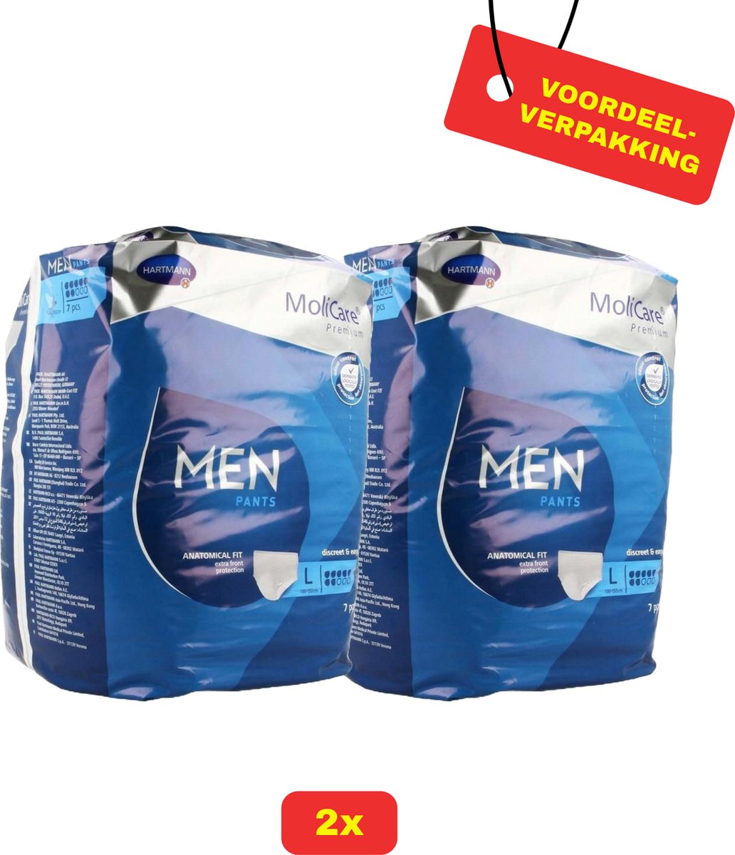 Goedkoopste 2x MoliCare Premium MEN PANTS 7 Drops - Maat L - 2x 7 stuks - Voordeelverpakking!