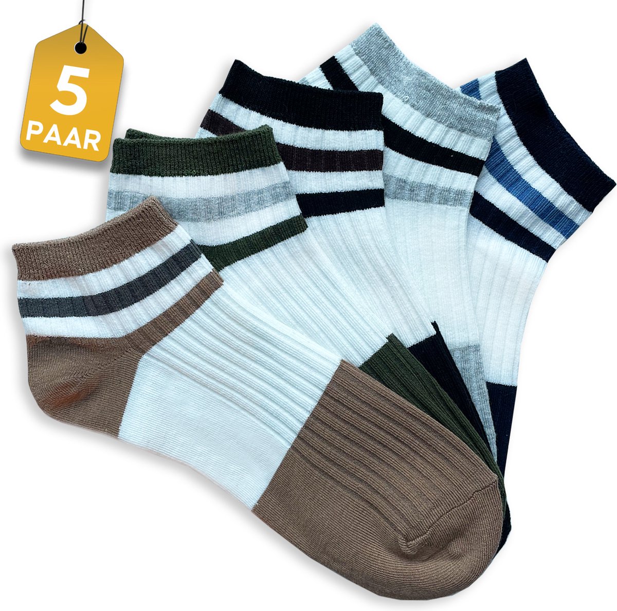 VOLQU® Sportsokken Series - Premium Katoen Sportsokken - 5 Paar - Maat 39 42 - 5 Kleur - Sportsokken Heren - Sportsokken Dames