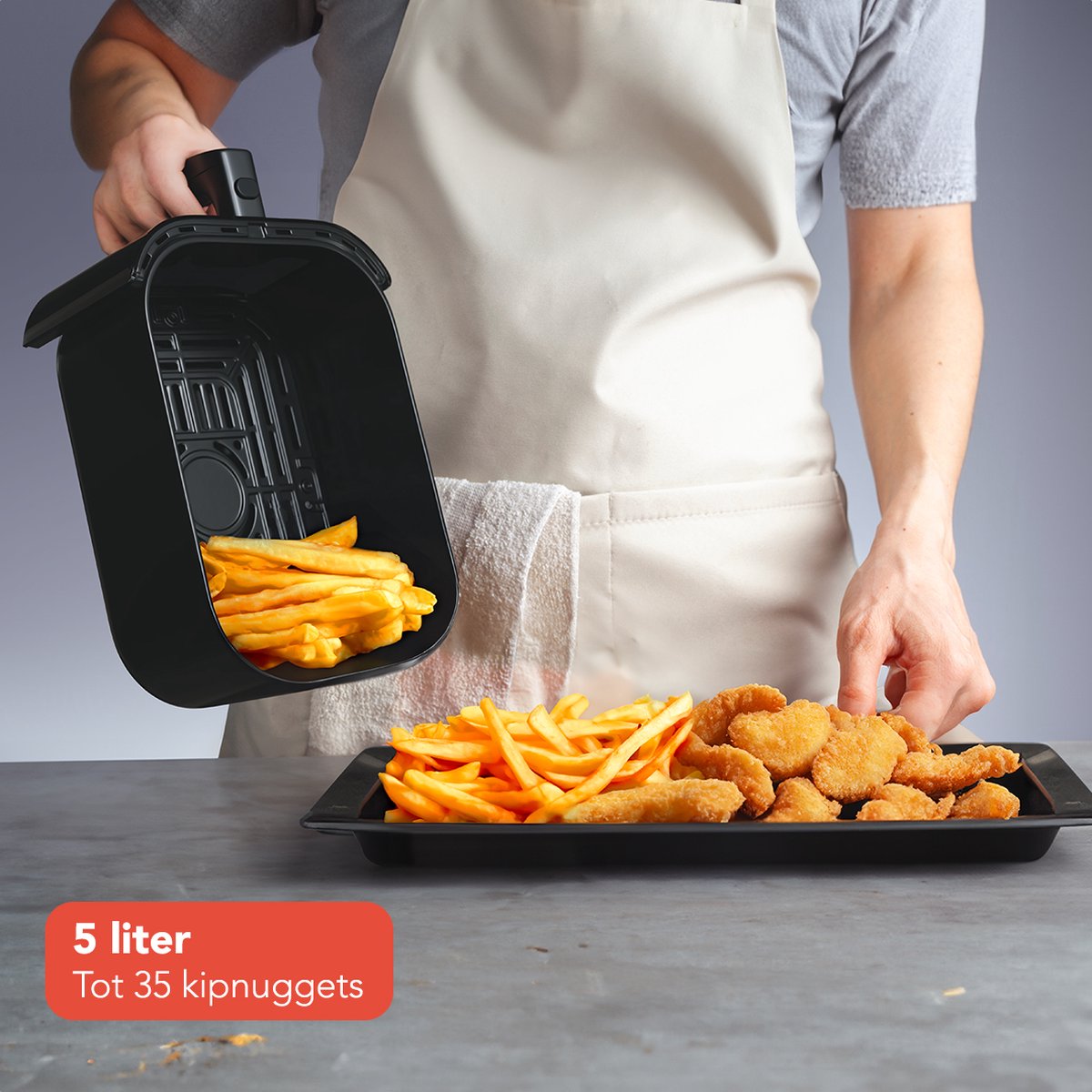 KitchenBrothers Airfryer XL - 1500W - PFAS-Vrij - 5L - Heteluchtfriteuse - 60ºC tot 200ºC - Met kijkvenster - Compact design - Extra stil - 6 Kookprogramma's - Zwart — afbeelding 6
