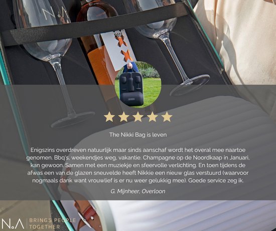 Nikki Amsterdam - The.Bag - Wijntas - Picknick - Kampeer - Reistas - Perfect Gift - Relatie Geschenk - The.Lampion S-35 - Multicolor LED verlichting - Bluetooth Speaker - Wijnkoeler - Inclusief wijnglazen - Besturing via gratis Nikki App van Nikki Amsterdam — afbeelding 4
