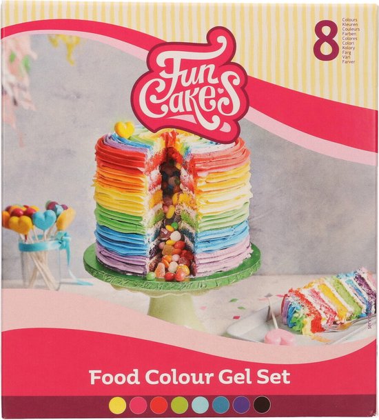 Foto: Funcakes voedingskleurstof gel set 8 kleuren 30g