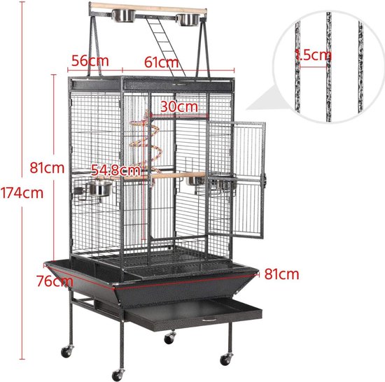 46x46x66 Cm Kooi Meihe Volière, Vogelkooi, Grote Vogelkooi, Voor Papegaaien, Parkieten, Kanaries, Valkparkieten, Vinken, 46 X 35,5 X 99 Cm Roestvrij Metaal